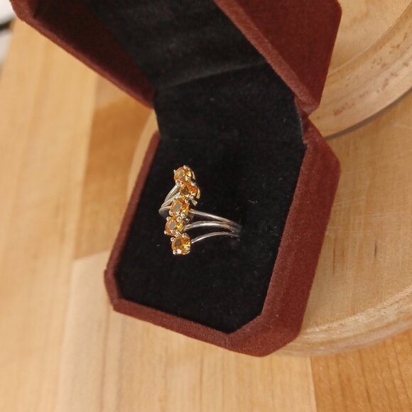 90s Vintage 925 Sterling + Citrine Bypass Ring, Sz 6.75/7, Eclectic & Quirky - Picture 3 of 7